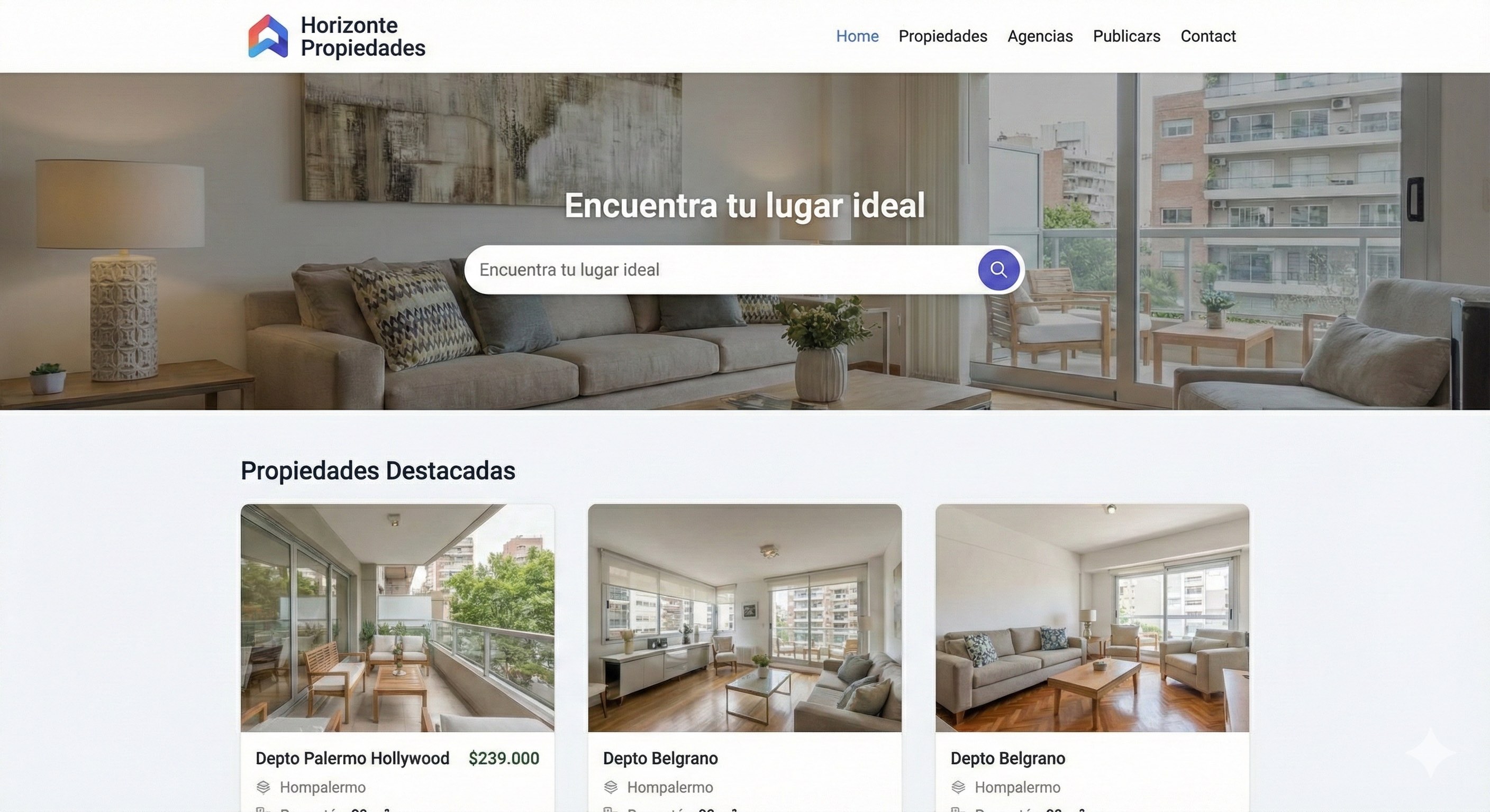 Sitio web de la inmobiliaria con propiedades destacadas